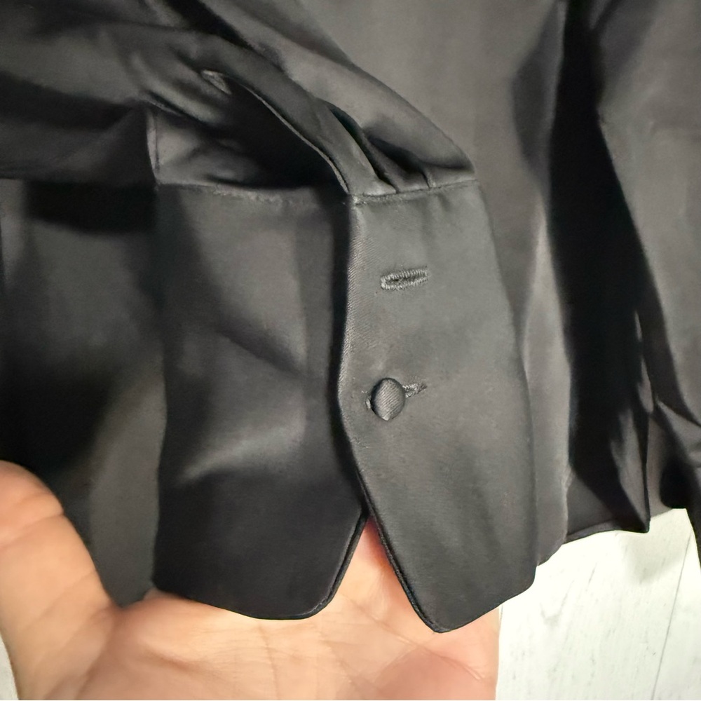 Jason Wu Black Satin Button Up Blouse With Rhines… - image 6